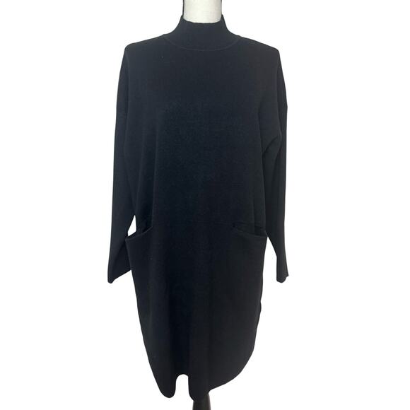PINCH NWT Double Pocket Sweater Black Dress Women's Small Mock Neck - Picture 3 of 6